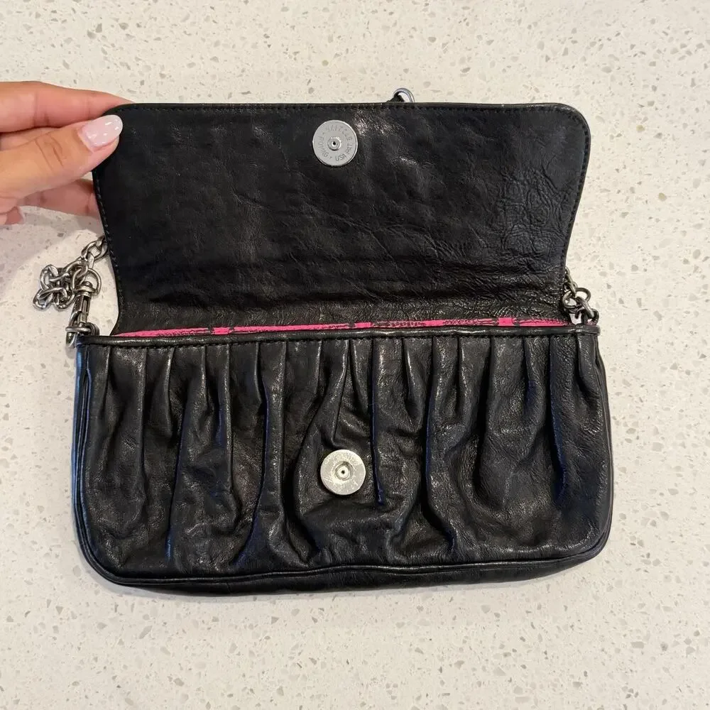 Vtg Betsey Johnson Shoulder Bag Small Black Studded Leather Chain Punk Rock Y2K